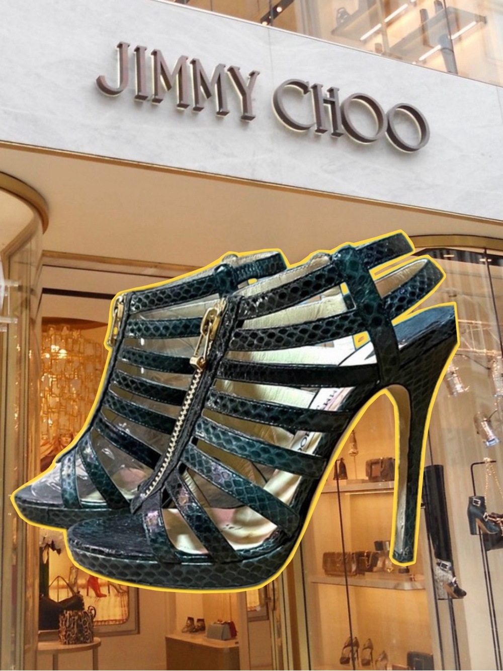 Jimmy Choo Black Snakeskin Glenys Sandals
Sz 37.5 US 7.5​
